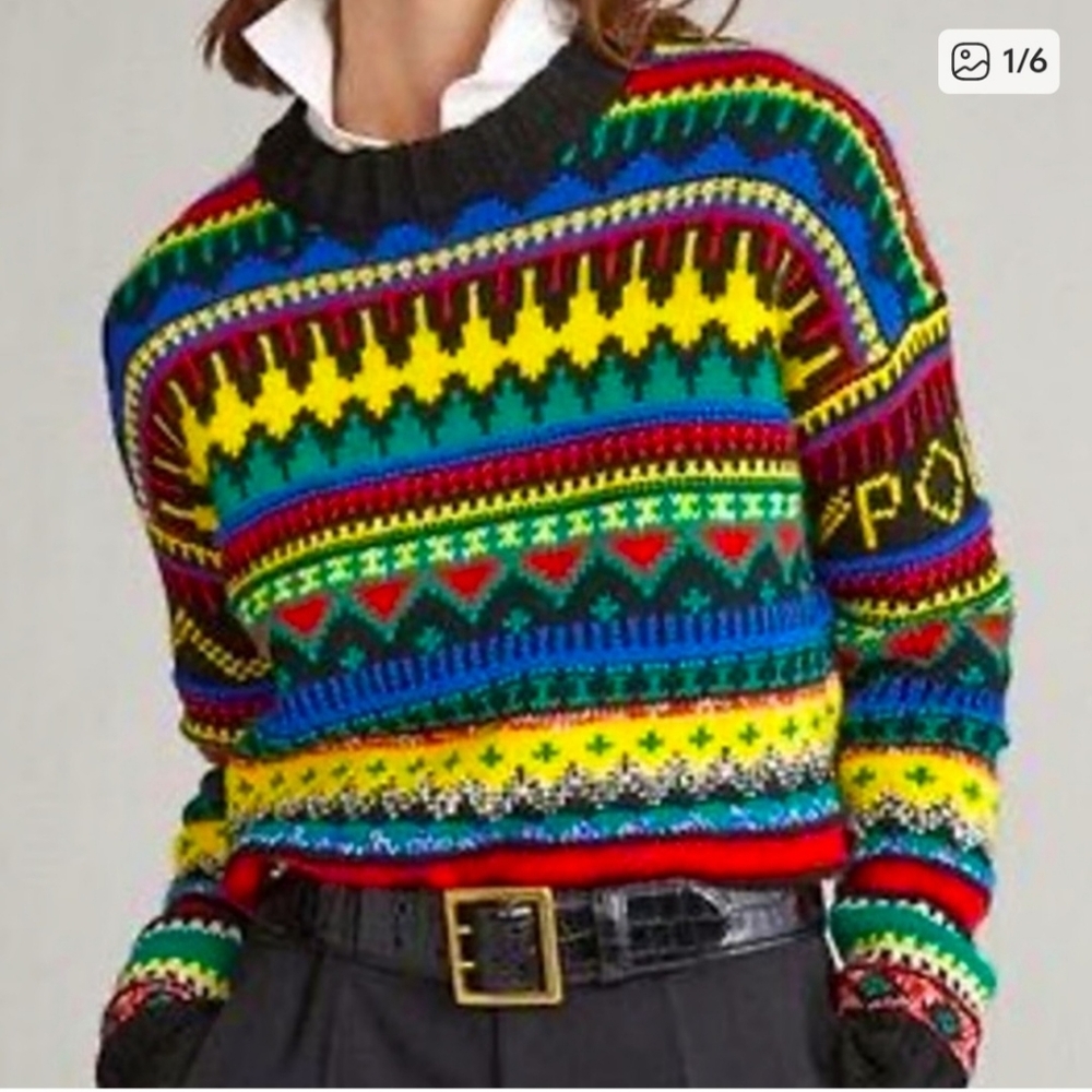 POLO Ralph Lauren Sweater Womens  Abstract Fair Isle Wool Cashmere Cotton ASO